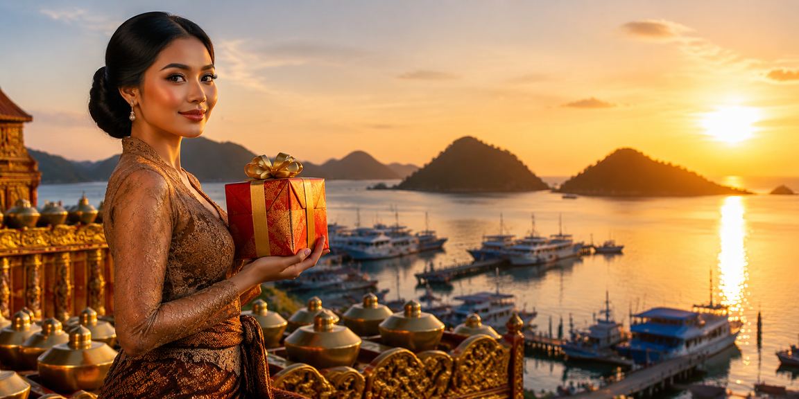 Model dengan amplop merah simbolisasi bonus dan komisi menarik di platform Indonesia