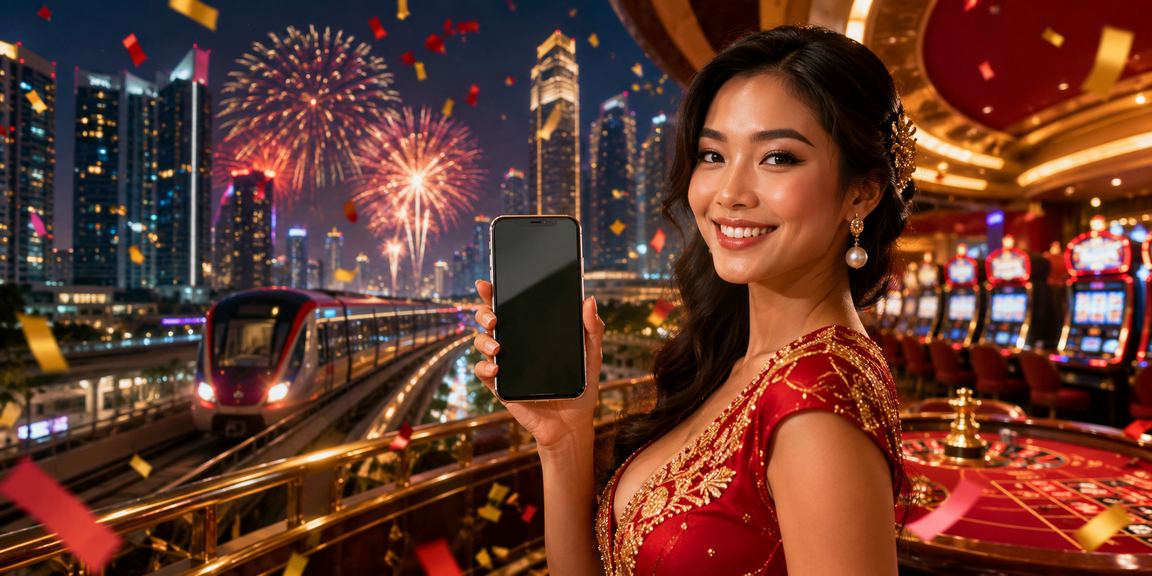 Pengguna mengakses platform casino siagus88 di festival malam dengan perangkat mobile